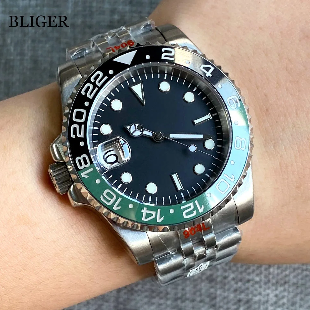 

BLIGER Left-Handed 40mm NH35A Automatic Mechanical Watch for Men Luminous inless Steel Reloj Hombre 9 o'clock Crown Date