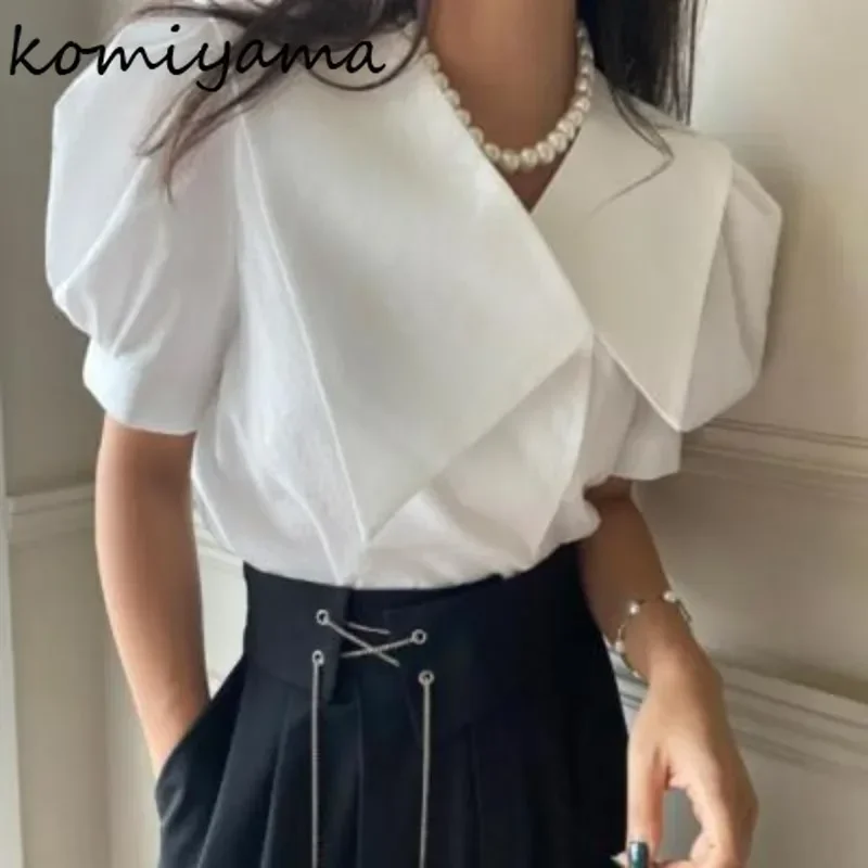 Lager Lapel Shirts & Blouses Korean Chic Irregular Ropa Mujer Puff Short Sleeve Blusas Elegant Camisas Summer 2024 New Tops