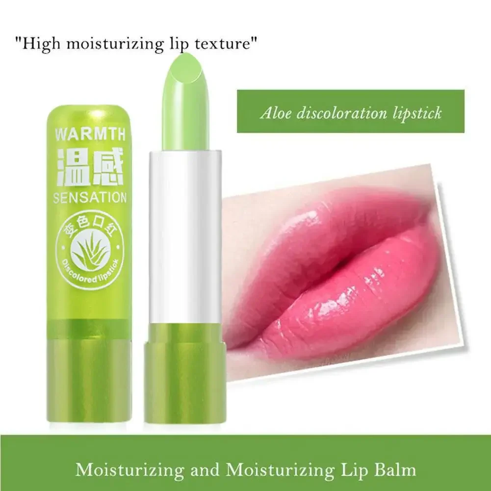 Aloe Vera Lip Balm Moisturizing Long Lasting Waterproof Nourishing Lip Mood Wrinkle Anti Care Lipstick Changing Color