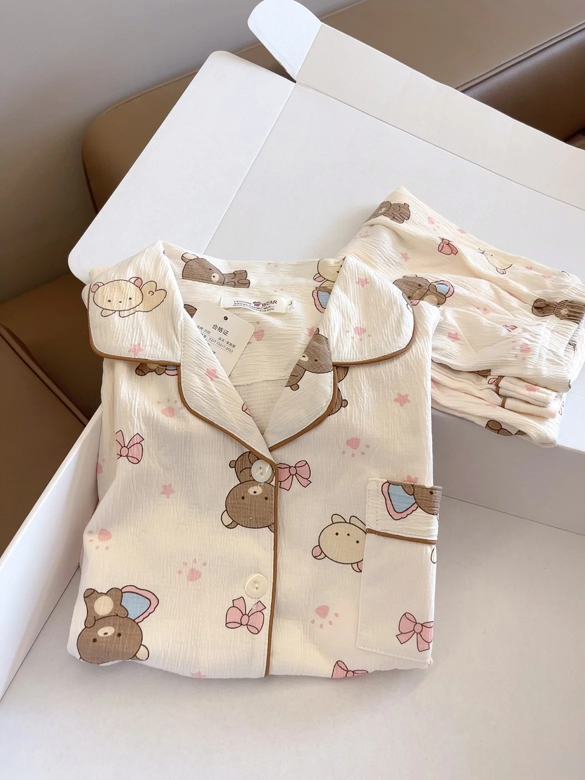 

Женский комплект домашней одежды Rilakkuma: тонкий хлопковый костюм с длинными рукавами и брюками, весна-осень, с милым мультяшным принтом