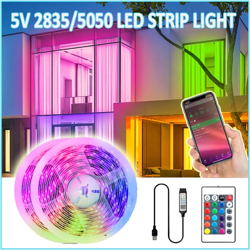 1-30M Taśma LED USB RGB SMD 5050/2835 Bluetooth DC5V Lampa LED Wielokolorowa Elastyczna Wstążka Podświetlenie TV Do Dekoracji Pokoju