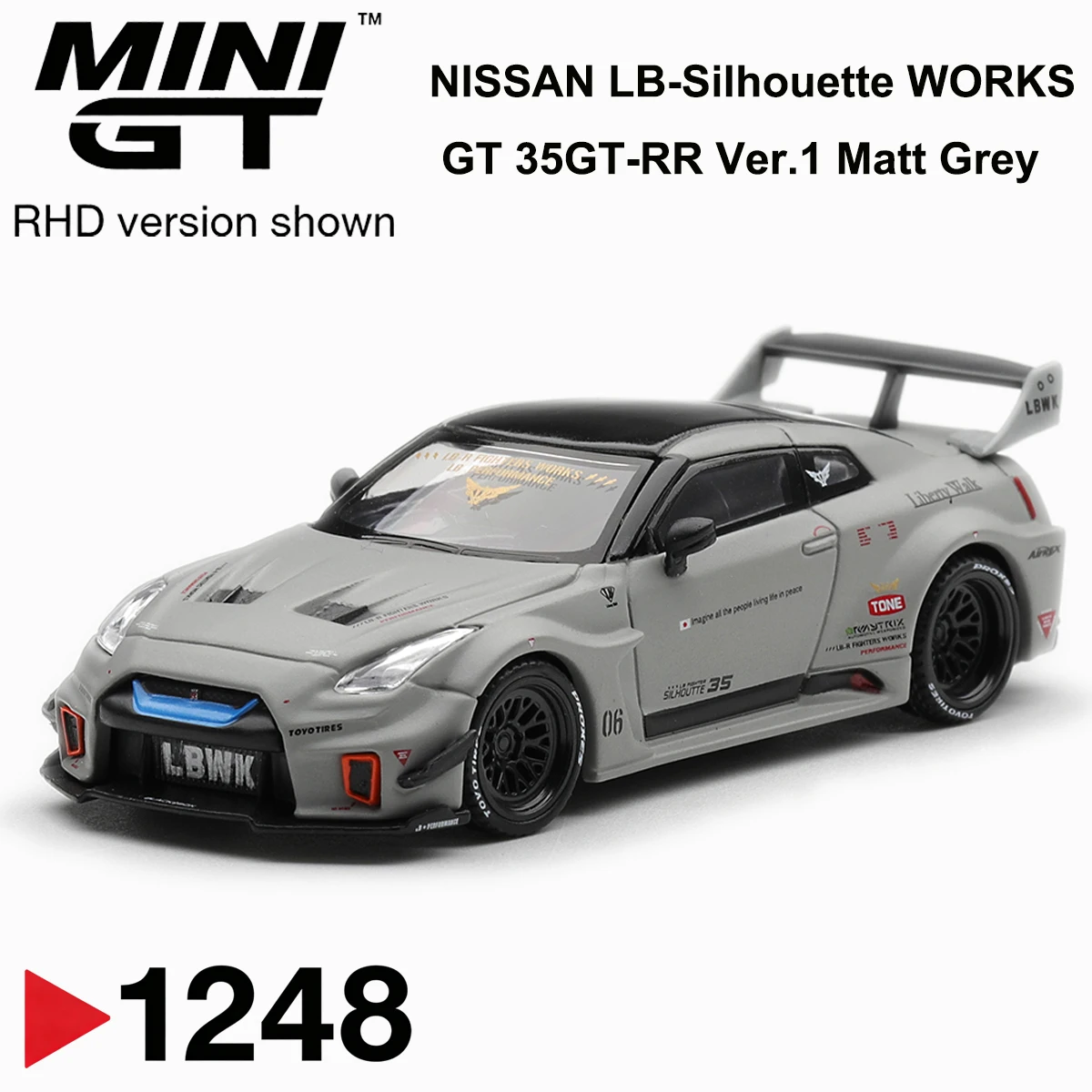 MiniGT 1248 MGT01248 1:64 LBWK LB‑Silhouette WORKS GT 35GT‑RR Ver.1 Matt Grey RHD Diecast Collectible Model Vehicles