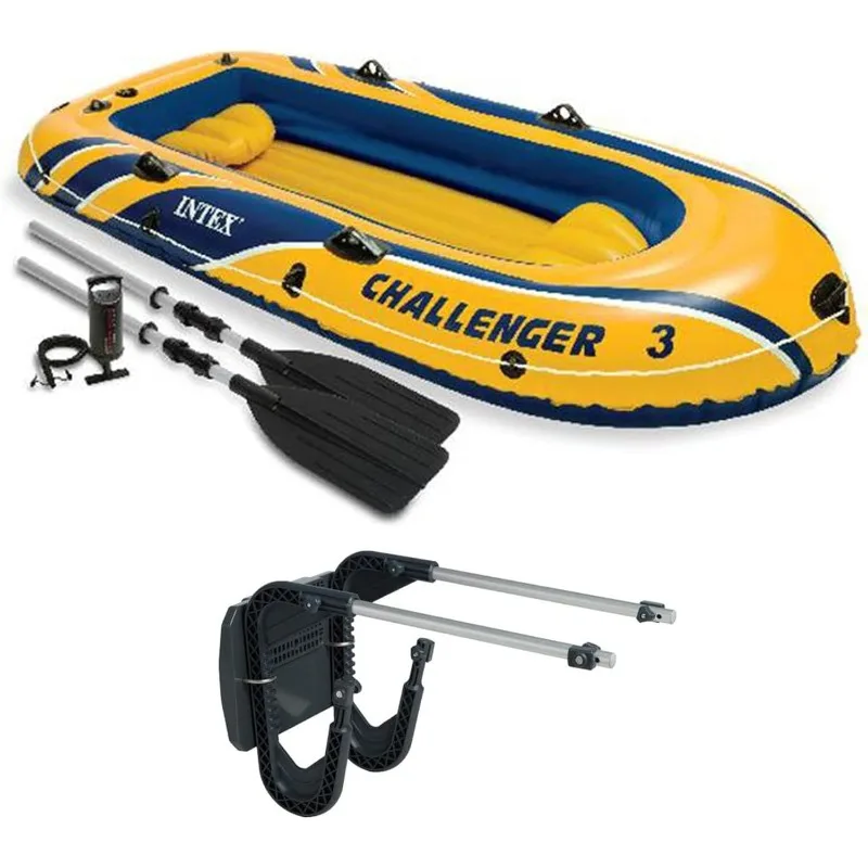 

Intex Challenger 3 Boat 2 Person Raft & Oar Set Inflatable with Motor Mount Kit