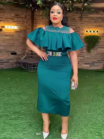 African Dresses for Women Plus Size Evening Party Long Dress Africa Clothing Elegant Turkey Muslim Chiffon Maxi Dress