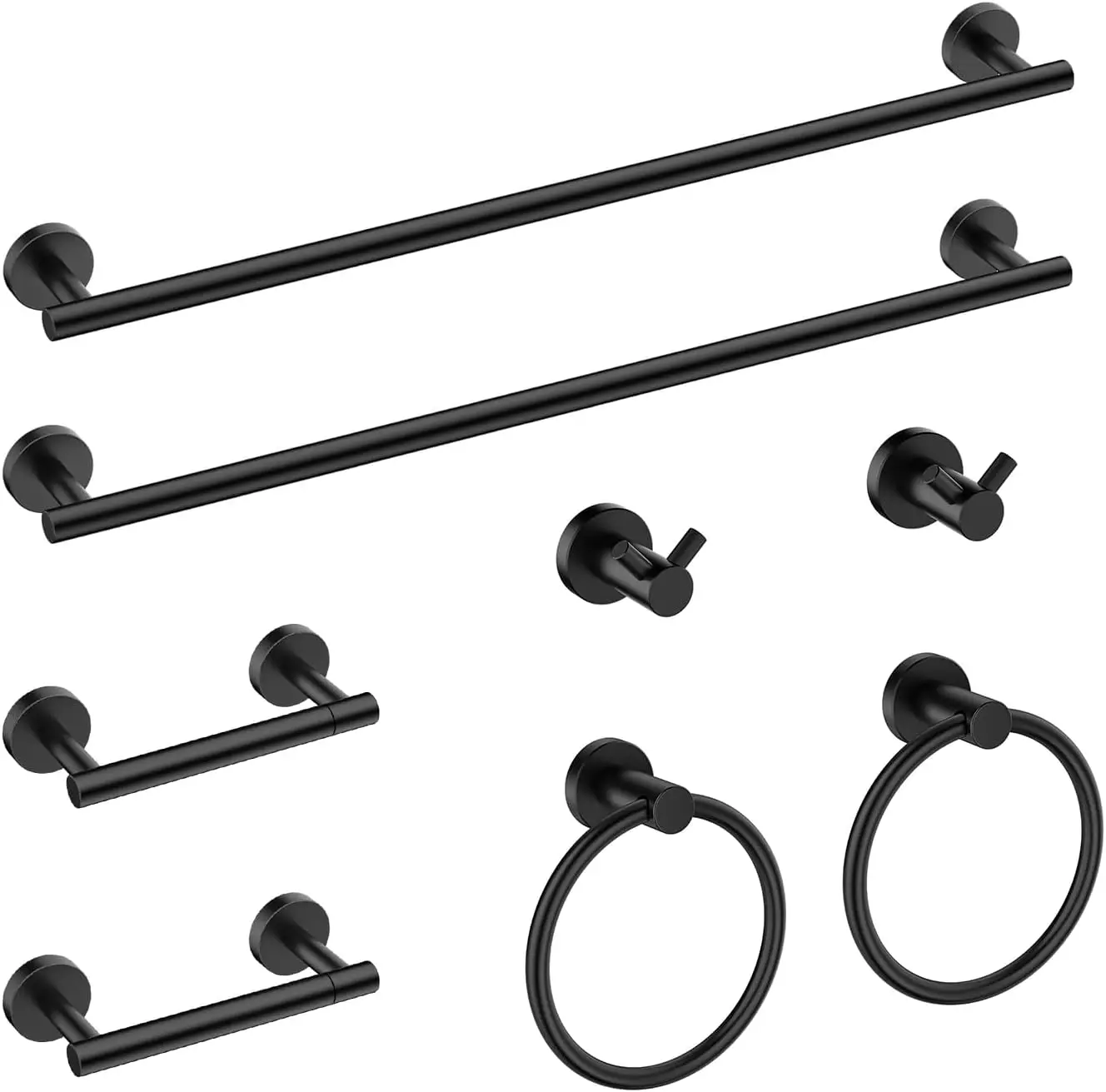 

Modern 8-Piece Bathroom Accessories Set, SUS304 Stainless Steel Towel Bar & Holder, Wall Mounted, Matte Black, 24-Inch Bar