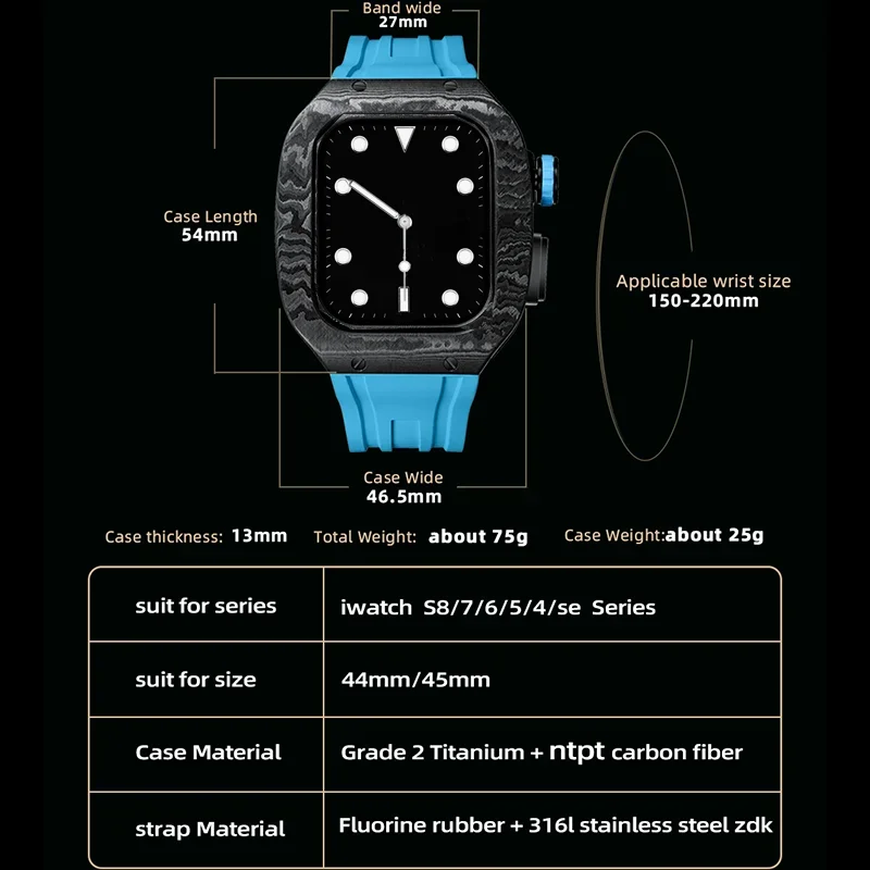 Luxury Carbon Fiber Modification Kit for Apple Watch Case 6 5 4 Se 44mm Protective Retrofit for IWatch9 8 7 45mm Mod Accessories