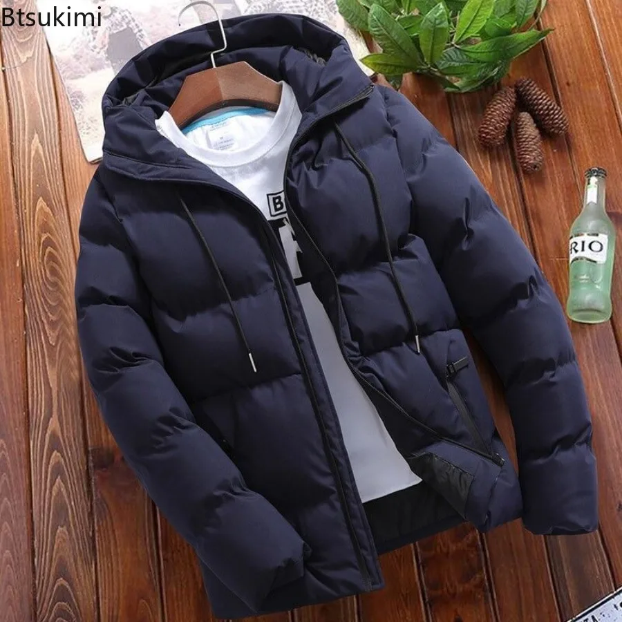 

Men's Hooded Long Sleeve Zipper Parkas Cardigan Loose Fit Casual Solid Thick Winter Pockets Spliced Drawstring Patchwork Male