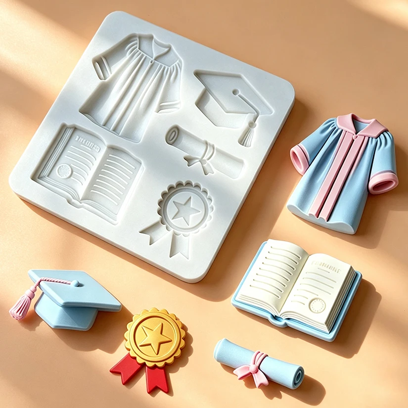Molde de silicona para graduación, toga académica, diploma, decoración de pasteles, chocolate, cupcakes, fondant, herramientas para hornear y decorar pasteles