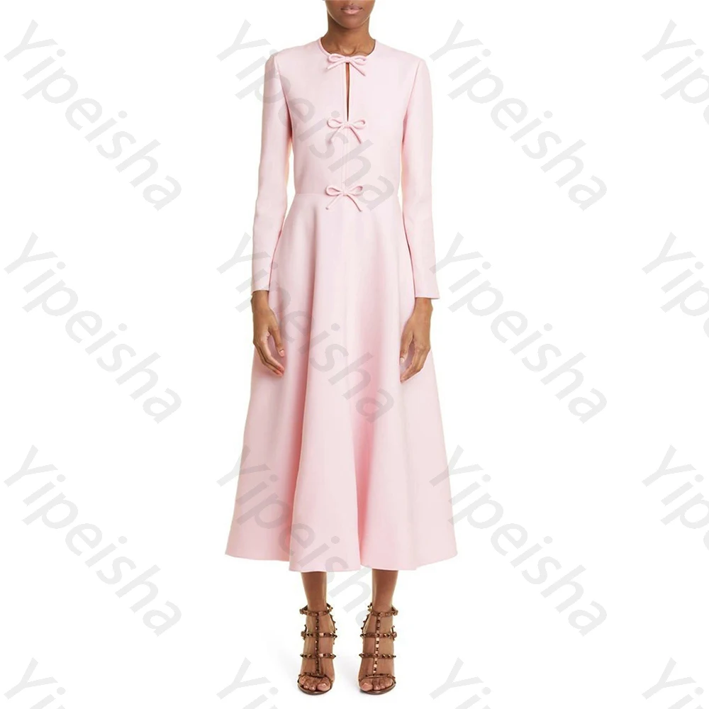 

Elegant O-Neck A-Line Long Sleeves Evening Dresses Sexy Celebrity Dress Exquisite High Quality Prom Party Gowns Women Customized