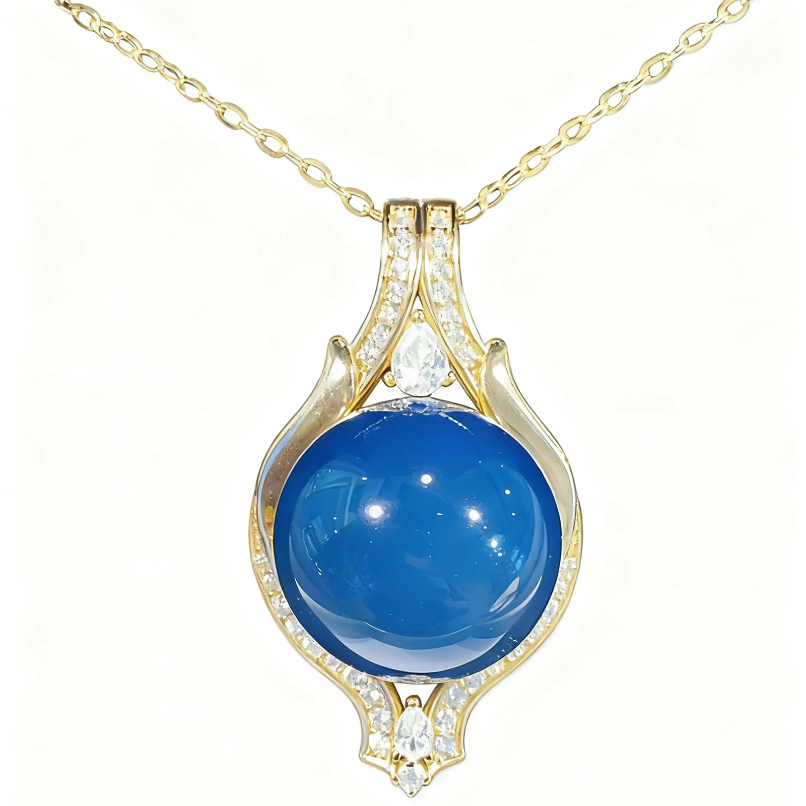 

Natural Mexican Blue Amber Pendant 13mm Sterling Silver 925 Elegant Luxury Necklace For Women