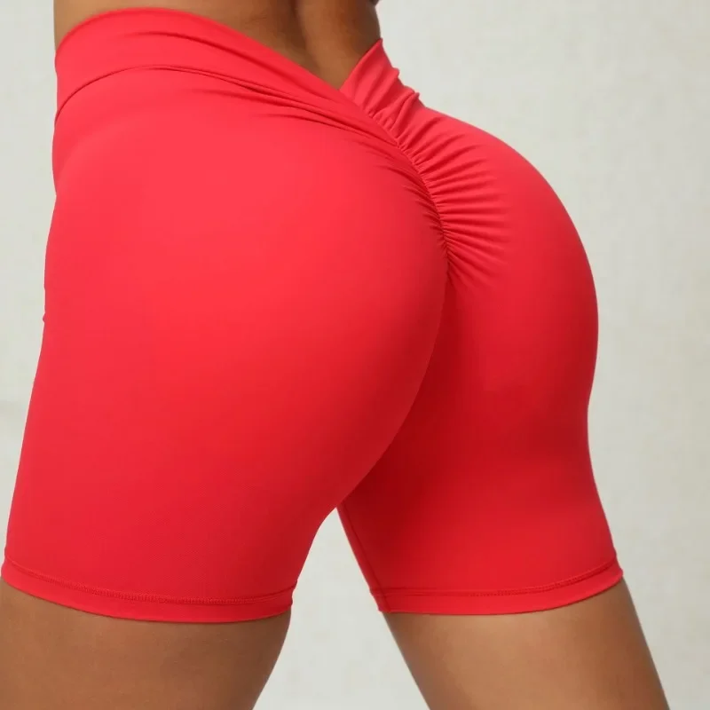 

Seamless Yoga Shorts Sports Fitness High Waist Peach Hip-lifting V-Shaped Wrinkle Quick Drying Running Workout Gym Shorts Women