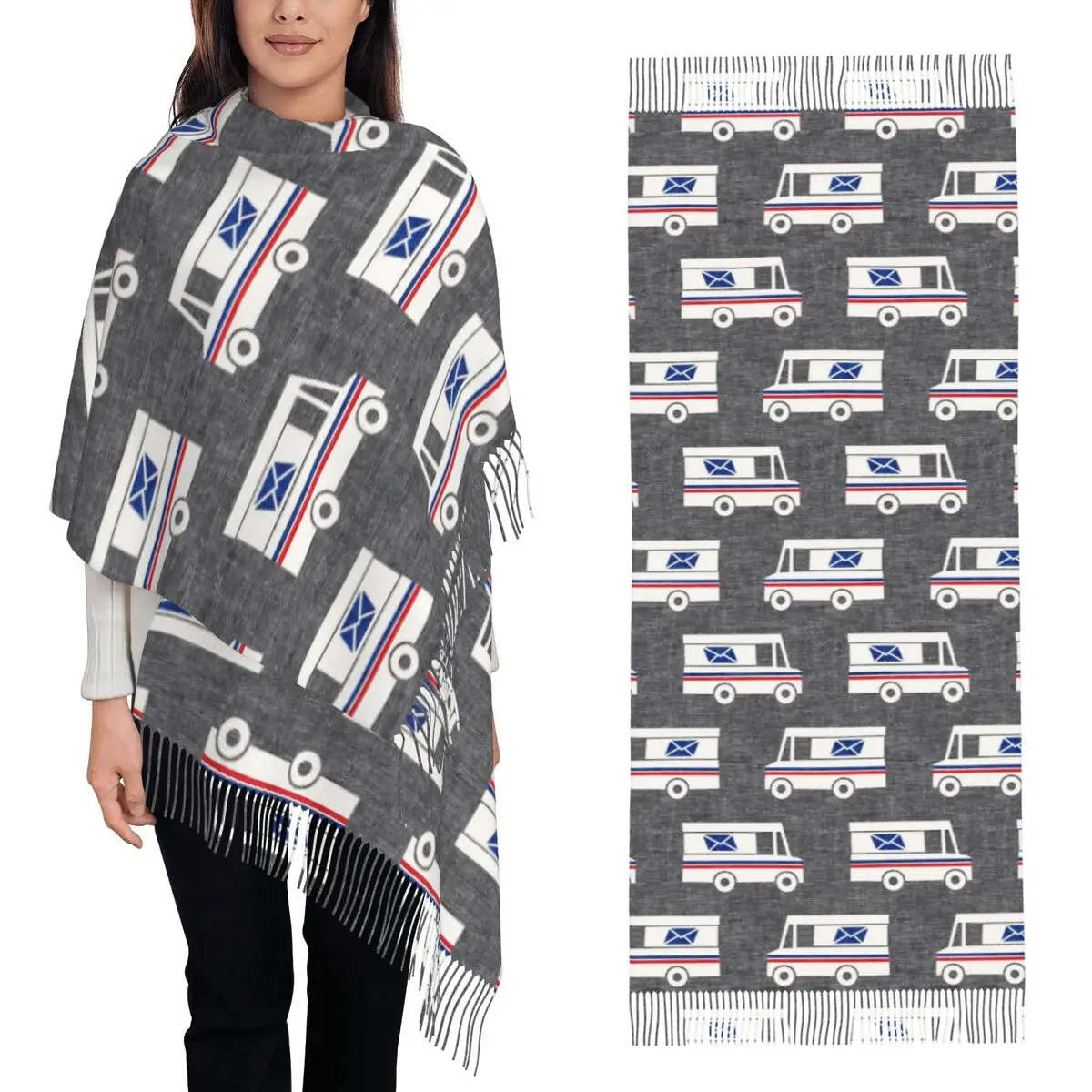 Mail Trucks - Grey Scarf Tassel Scarves Women Soft Warm Shawls and Wraps Large Fall Winter Shawl Wrap