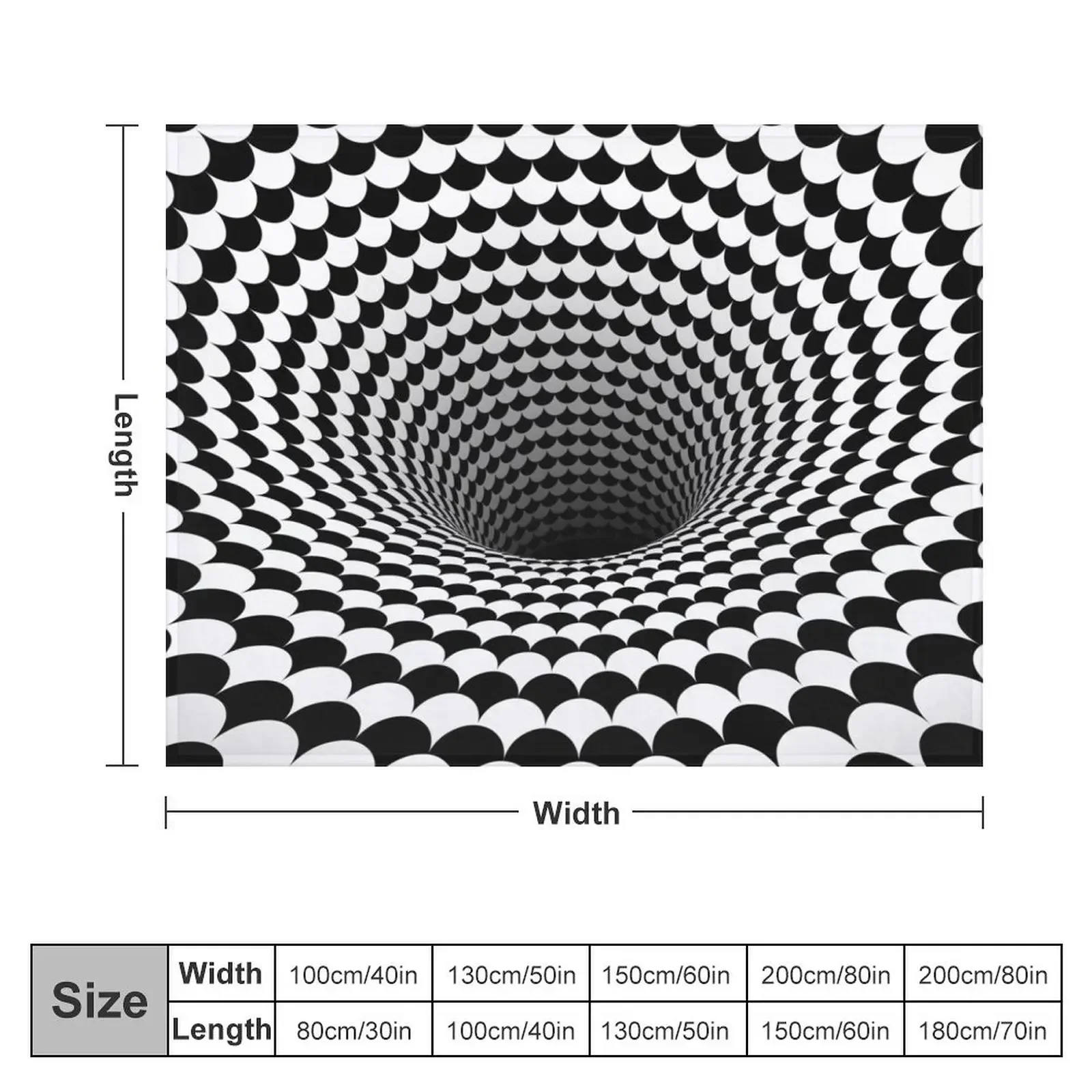 Optical Illusion Black and White Scales Houndstooth Black Hole Vortex Throw Blanket Comforter Multi-Purpose Blankets