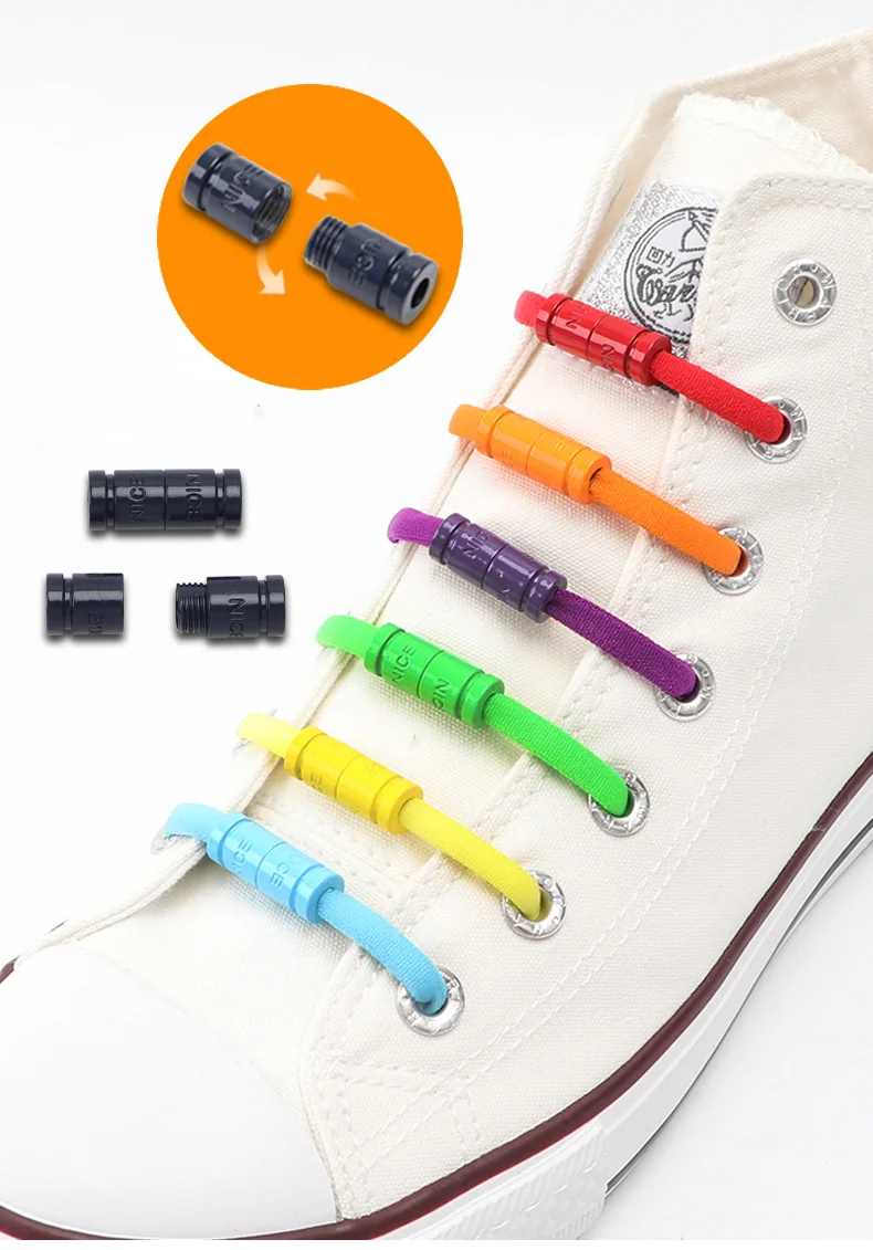 1 Paar elastische Schnürsenkel, schöne Metallkapsel-Verschluss-Schnalle, keine Krawatte, Schnürsenkel, Schnalle, gebundenlos, faule Schnürsenkel, Dekorationen, Schuhzubehör – Detail 1