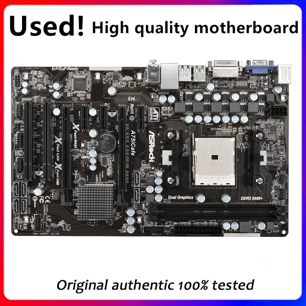 

For ASRock A75iCafe Motherboard Socket FM1 DDR3 For AMD A75 A75M Original Desktop Mainboard SATA II Used Mainboard