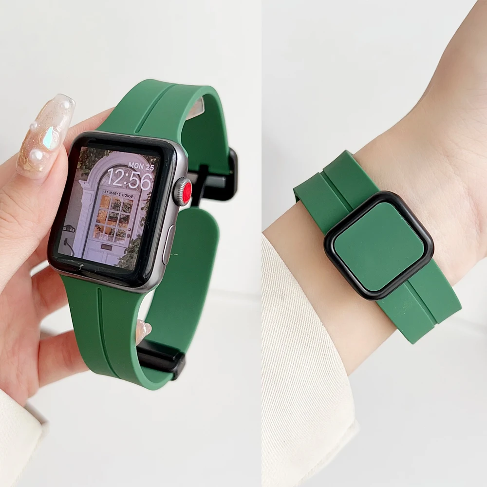 Magnetic Silicone Strap for Apple Watch 10 Band 42mm 46mm 44/49mm 45mm 40mm 41mm Sport Bracelet iWatch Series 9 7 8 se 6 ultra 5