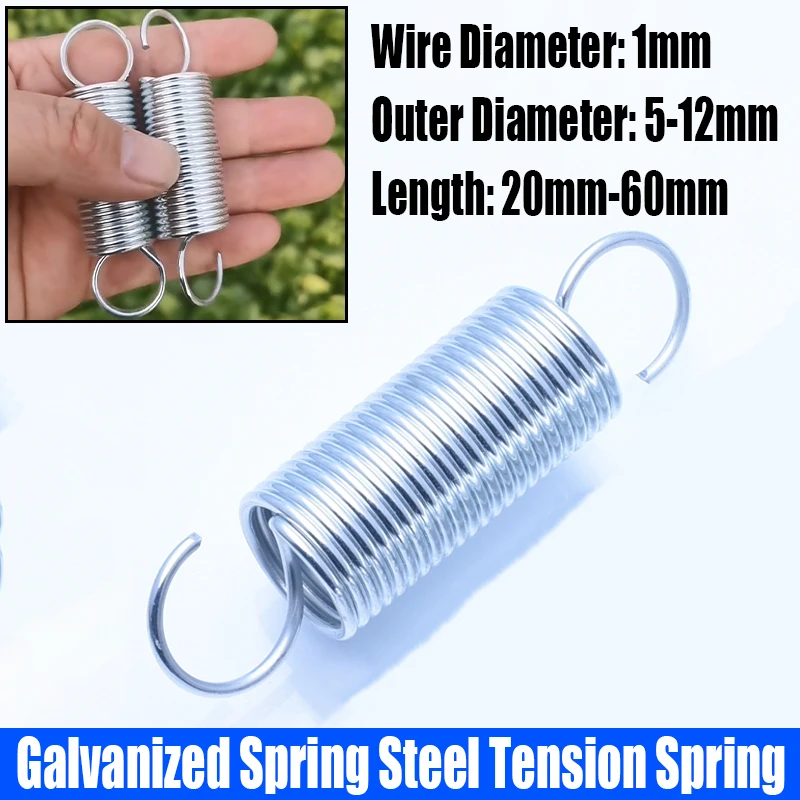 

5PCS 1mm Wire Diameter Galvanized Spring Steel Extension Tension Spring Coil Spring S Hook Pullback Spring Outer Diameter 5-12mm