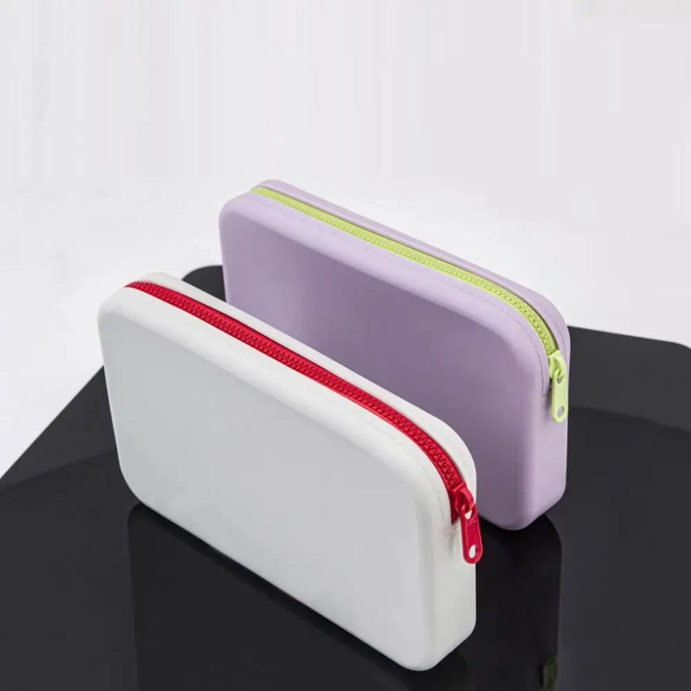 Portable Square Cosmetic Storage Bag Silicone Waterproof Makeup Pouch with Zipper Large Capacity Makeup Brush Holder Travel