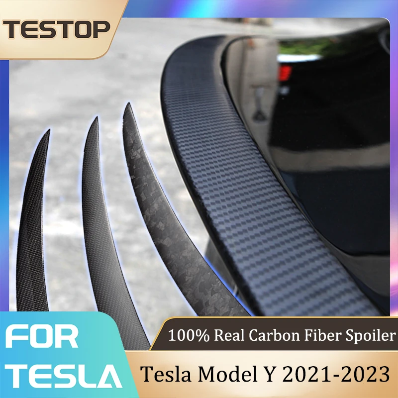 100% Real Carbon Fiber Spoiler For Tesla Model Y 2021-2023 Accessories Carbon Fiber Car Trunk Wings Spoilers Tesla Model Y 2023