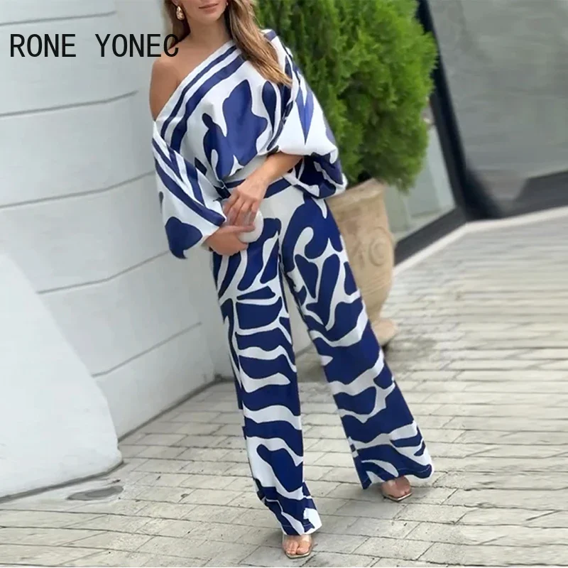 2024 Women Allover Print One Shoulder Wrist Wide Leg Formal Jumpsuit