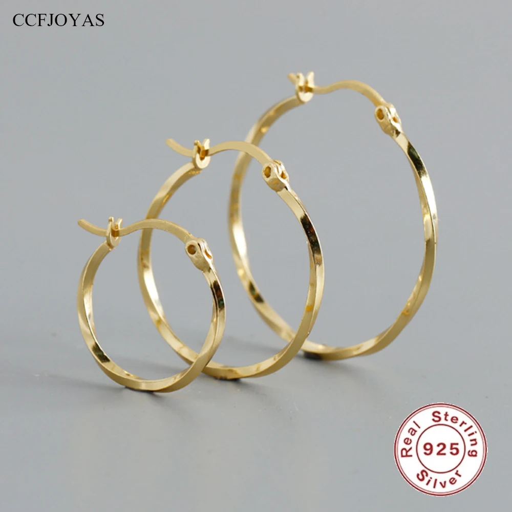 

CCFJOYAS 16/23/26mm 100% 925 Sterling Silver Round Twisted Hoop Earrings for Women European and American Fine Huggies Earrings