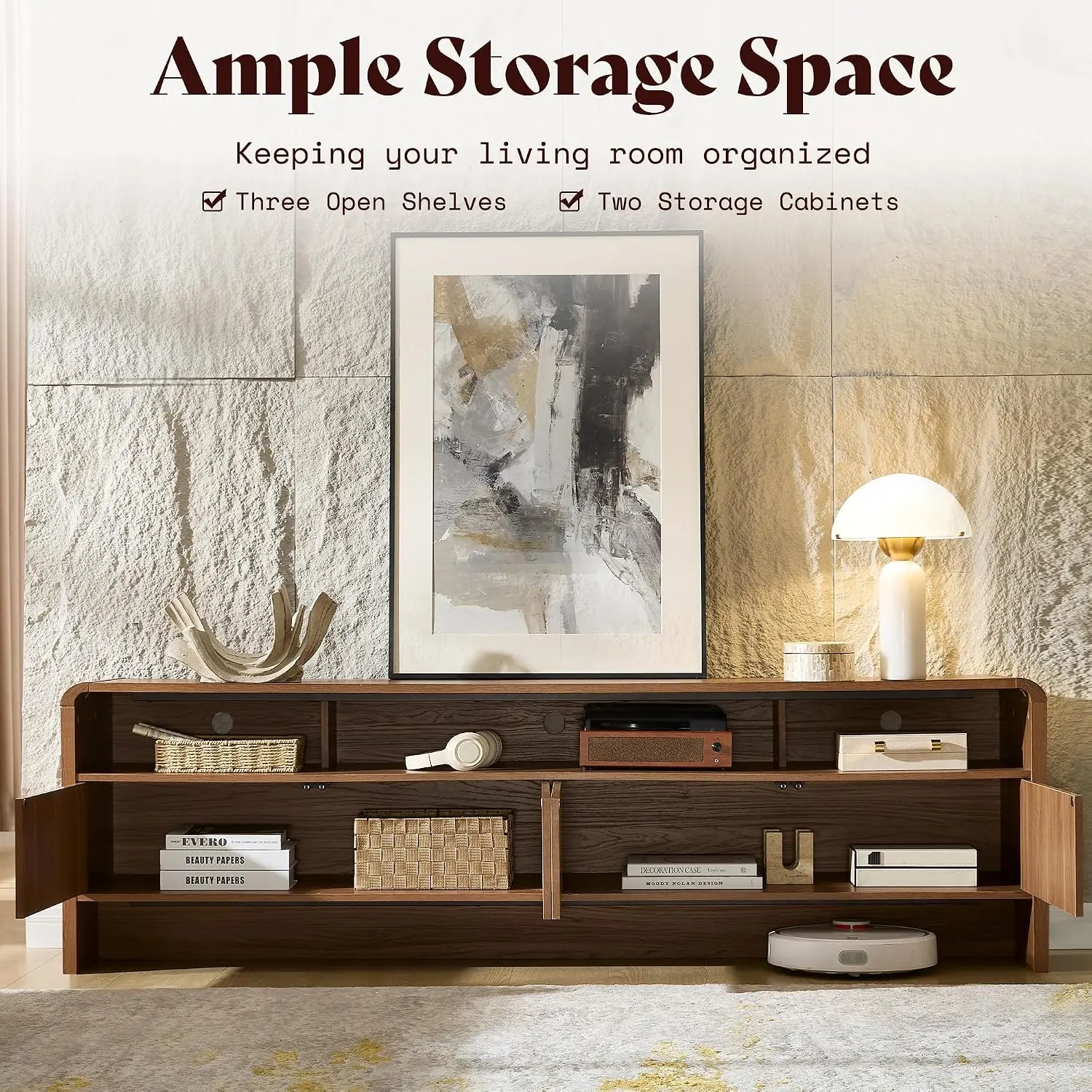 Curved TV Stand Storage for 80