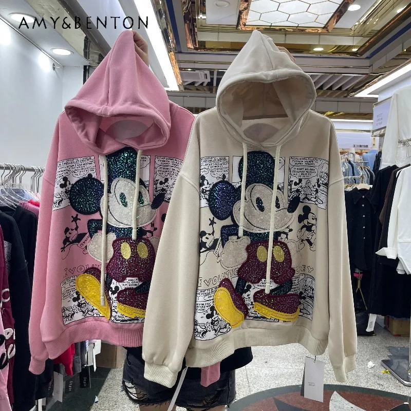

Autumn New Korean Style Loose Slimming Versatile Cartoon Print Hoodie Women's Casual Top Kawaii Clothes Long Sleeves Sweatshirts