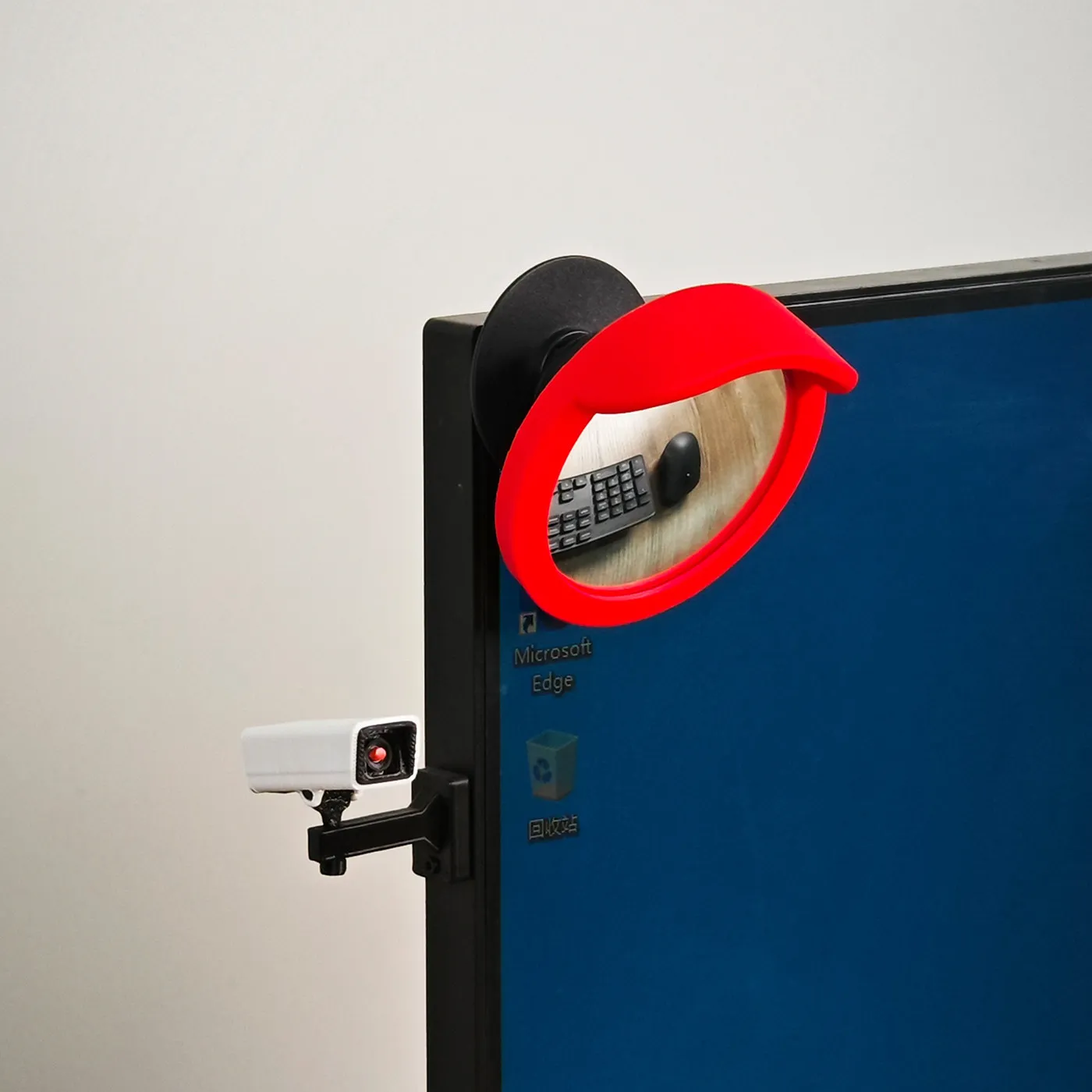Funny Simulated Surveillance Camera Mirror Ornament, Desktop & Monitor Decor for Office Workstation, Adhesive Tape Included