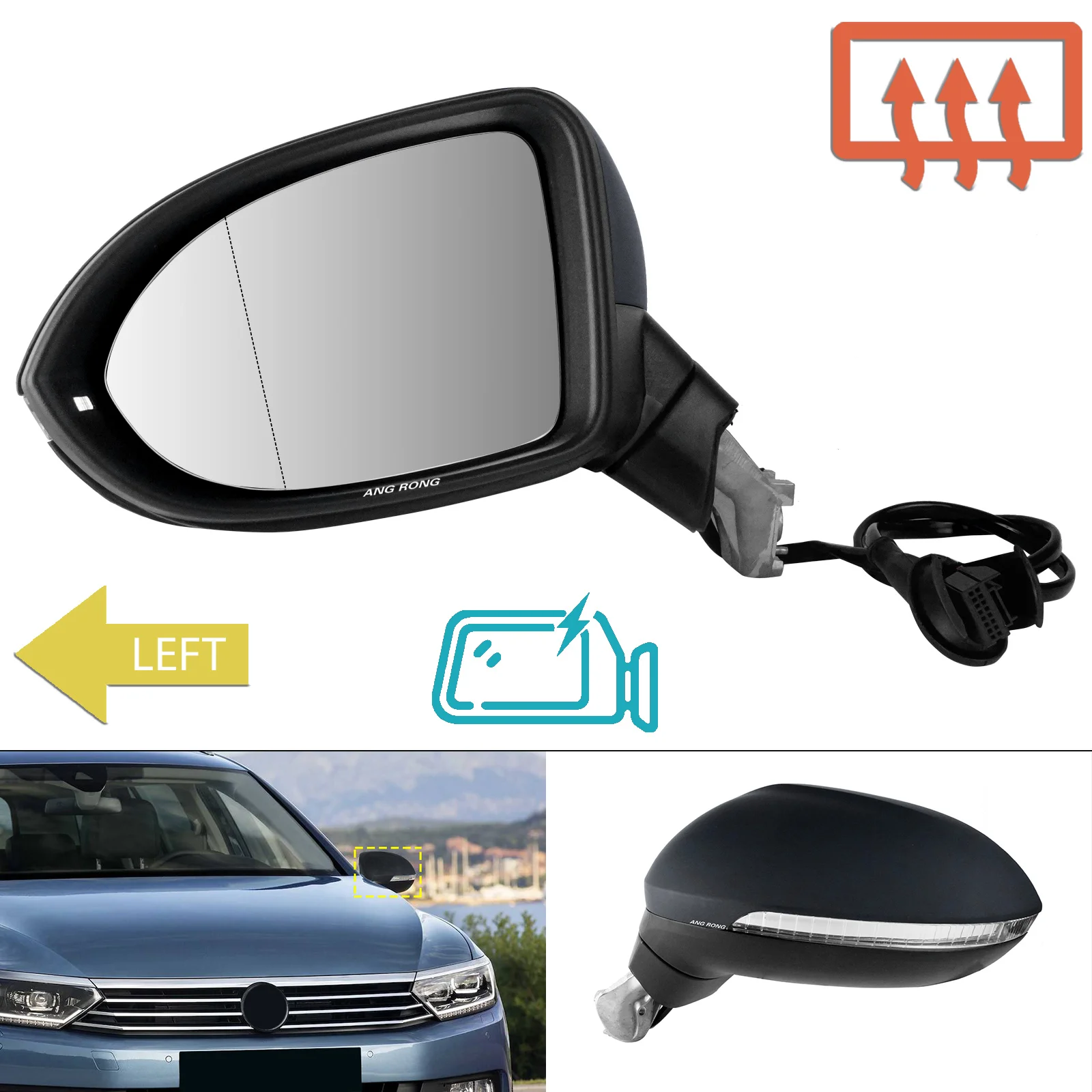 

Зеркало левой боковой двери в сборе для VW Passat B8 3G 2014-2018, модель LHD, грунтовка, зеркало заднего вида, стекло с электрическим подогревом