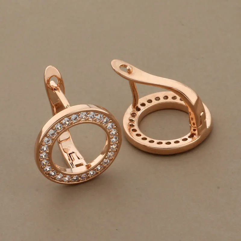 Vintage Female White Crystal Drop Earrings 585 Rose Gold Color Dangle Earrings Trendy Hollow Round Wedding Earrings For Women