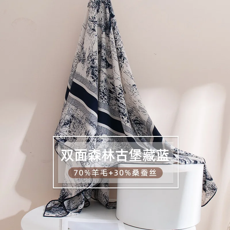 

Autumn New Wool Women's Square Scarf Retro Double-Sided Castle Printed Commuter's All-Matching Sunscreen Shawl