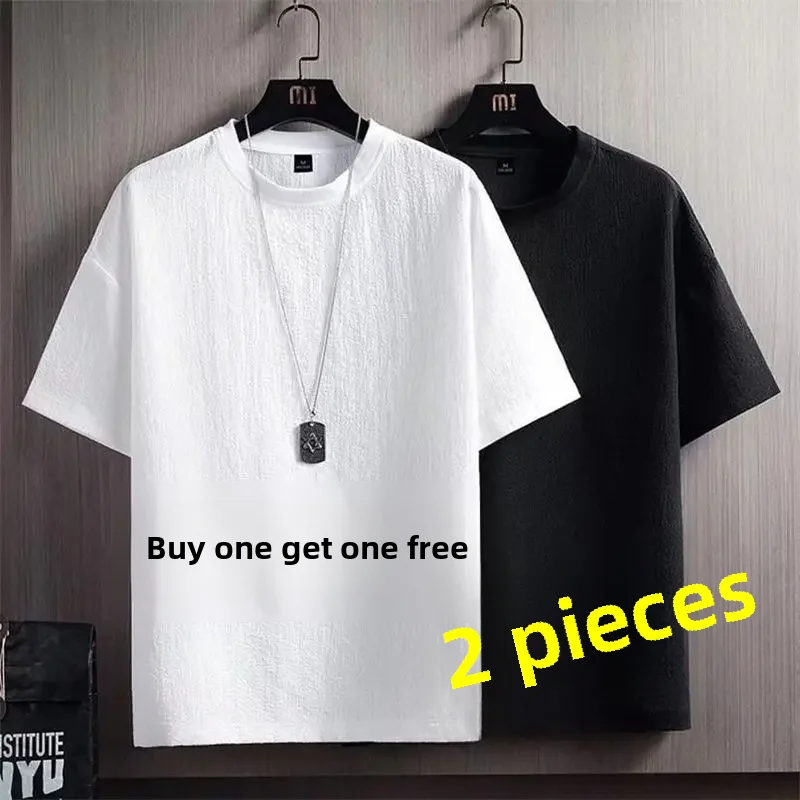 Men's Ice Silk Short Sleeve T-shirt Summer Thin Style 2024 Top Body T-shirt Trendy Brand Loose Fit Half Sleeve