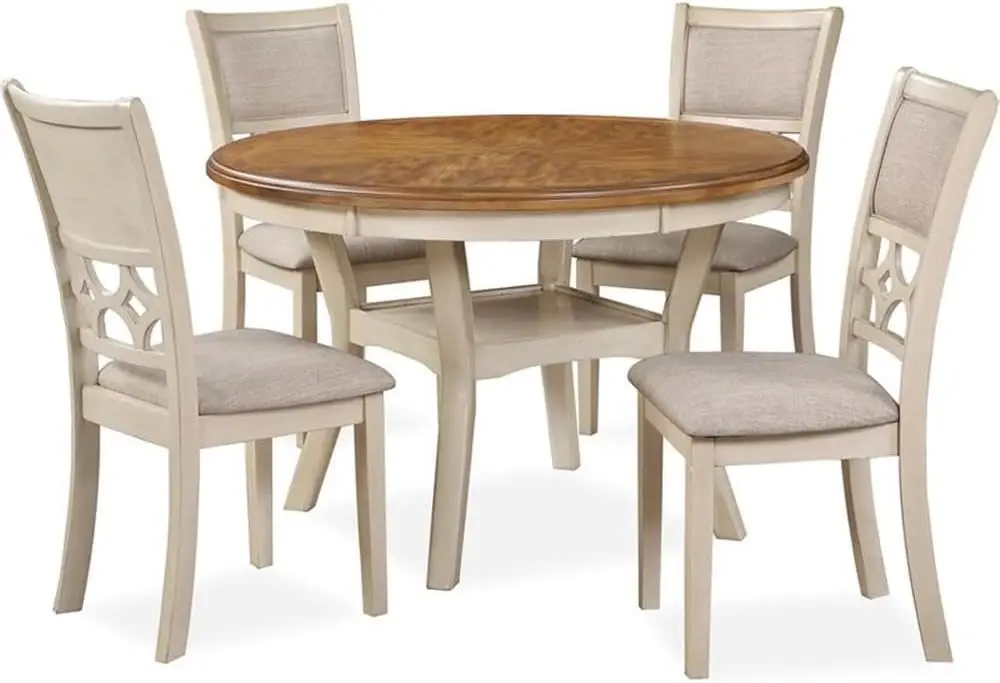 New Classic Furniture 5-Piece Dining Set with 1 Table and 4 Chairs, Beige and Brown