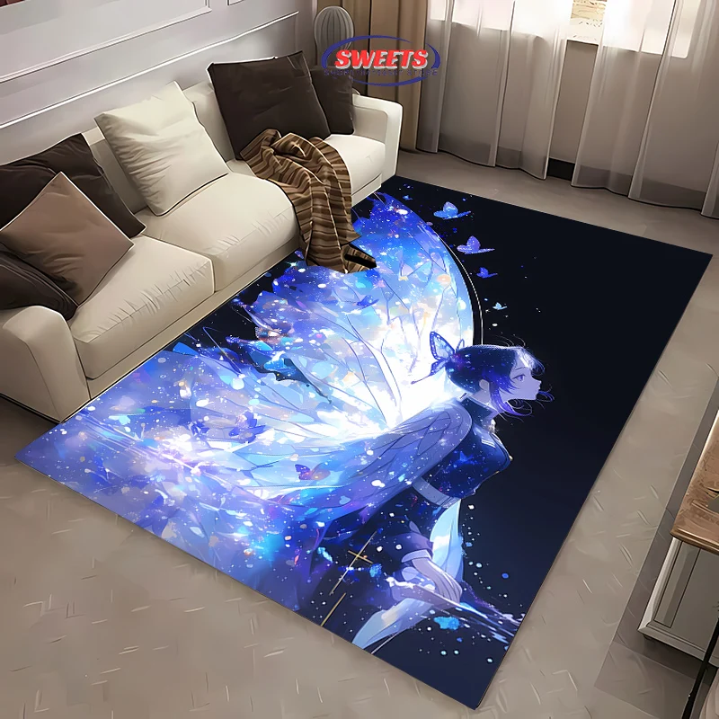 3D Printing Demon Slayer Carpet,Beautiful Shinobu Kochou Rug for Living Room Bedroom Sofa Doormat Decor,Kid's Non-slip Floor Mat