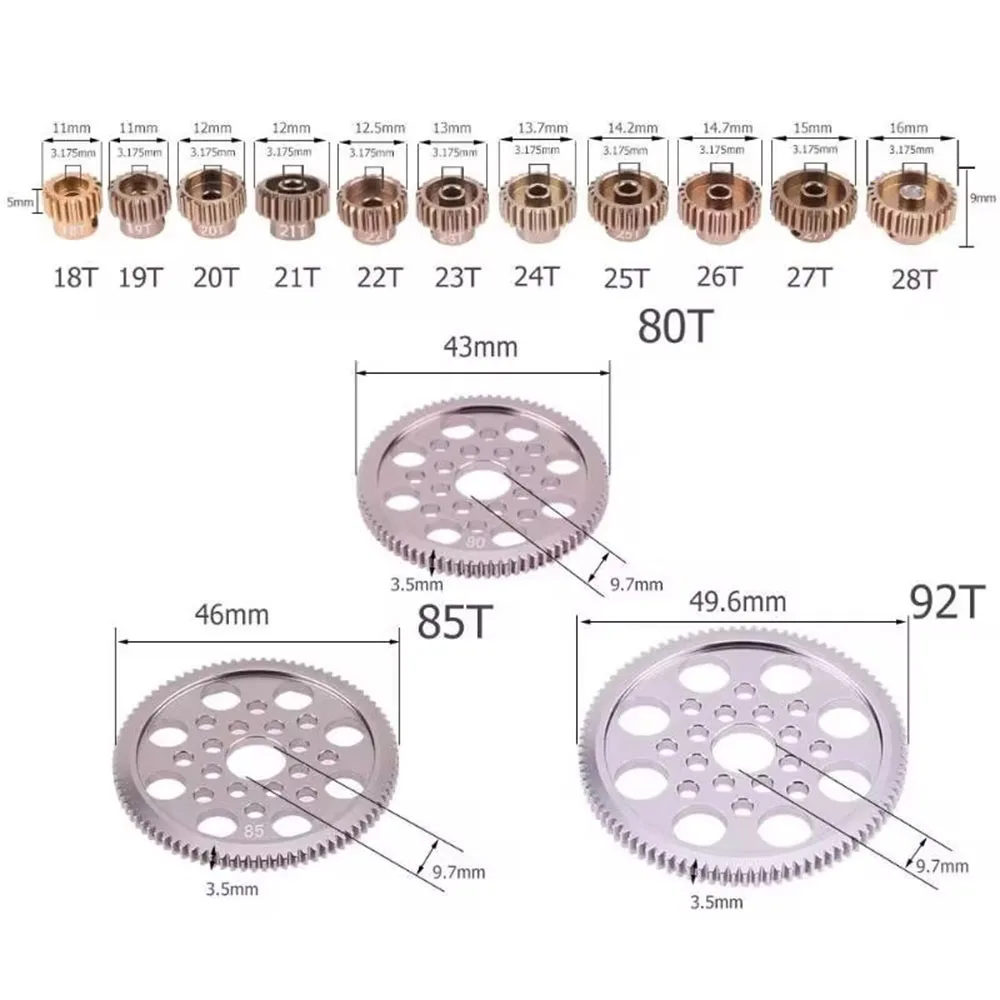 Metal 48P Spur Gear 92T 85T 80T Motor Pinion Gears16T 19T 20T 21T 22T 23T 24T 25T 26T For Sakura D3 XI Zero S 1:10 RC Drift Car