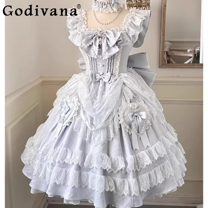 

Платье принцессы для женщин, синяя элегантная кукла без рукавов, милое платье Лолиты, милое платье принцессы для девочек на день рождения, платье Лолиты