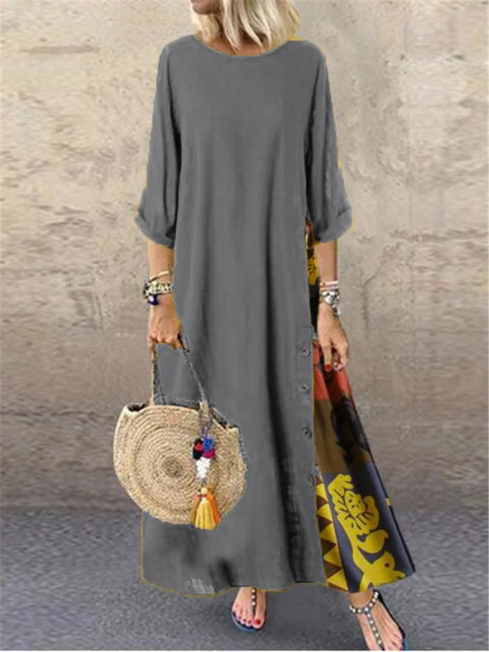 Women\'s Fashion Casual Loose Big Swing Half Sleeve Long Dress Floral Holiday Maxi Dress Plus Size Vestidos Longos Robe