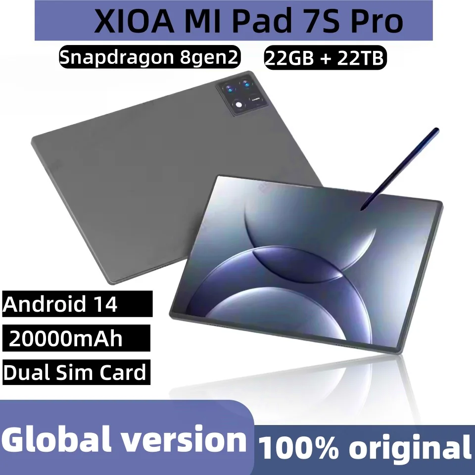 2025 New7S Pro Tablet with Snapdragon 8gen2 4K Screen 22GB RAM 2TB Storage Android 14 System Dual-Mode 5G and Wi-Fi 20000mAh