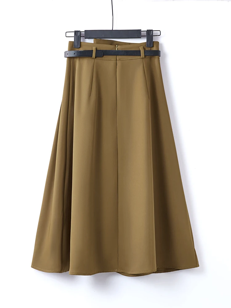 Khaki Color Business Women's Skirt High Waist A-Line Midi Dress Polyester Fabric Office Commute Fashionable Formal Skirt