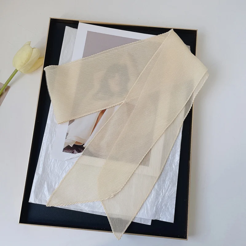 

Длинный плиссированный шарф из шифона однотонного цвета для женщин, летний элегантный и нежный диагональный шарф на шею, универсальная повязка на голову