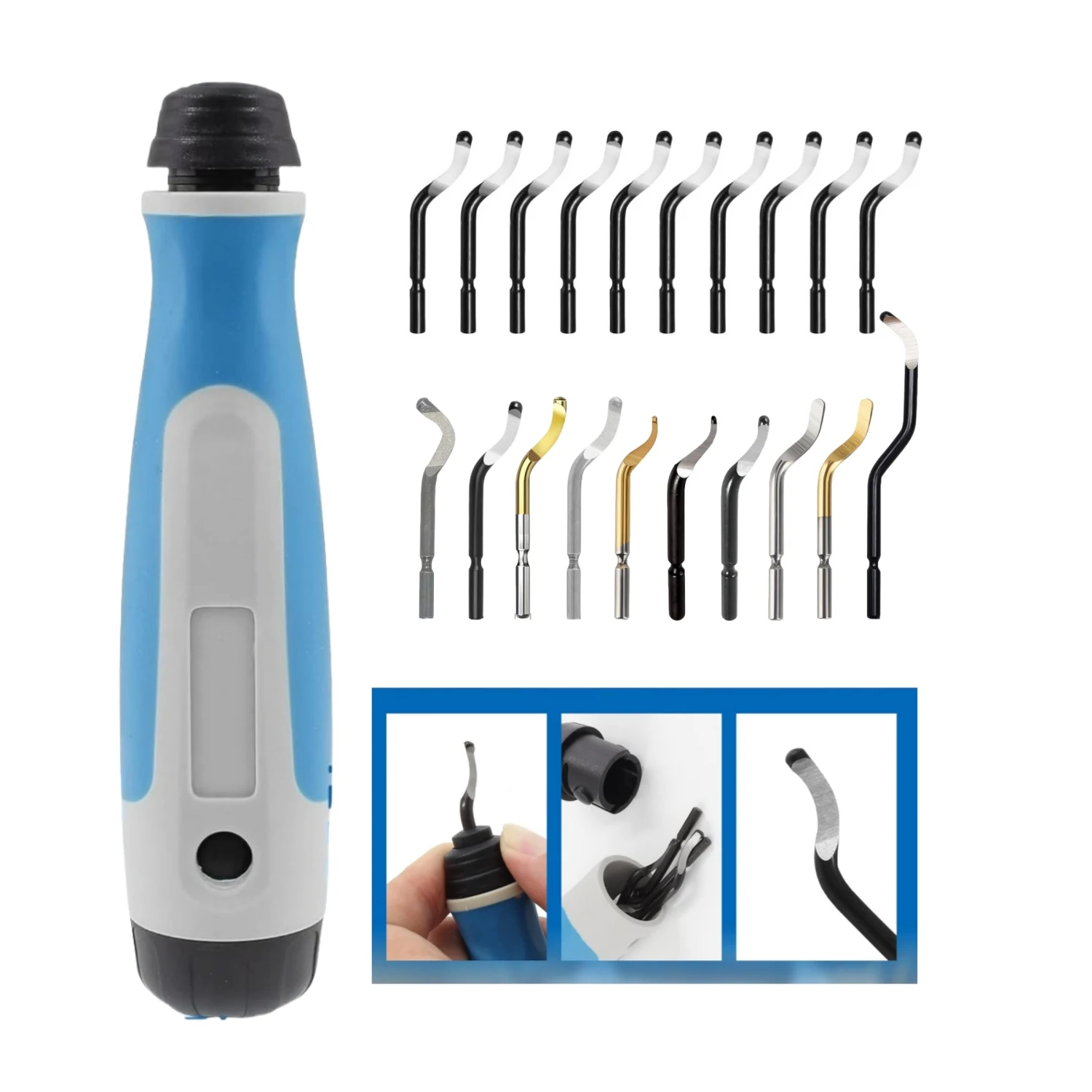 

Набор инструментов для снятия заусенцев NG1000 с 20 сменными лезвиями из быстрорежущей стали для удаления заусенцев с металла, смолы, ПВХ, меди, пластика, 3D-печати