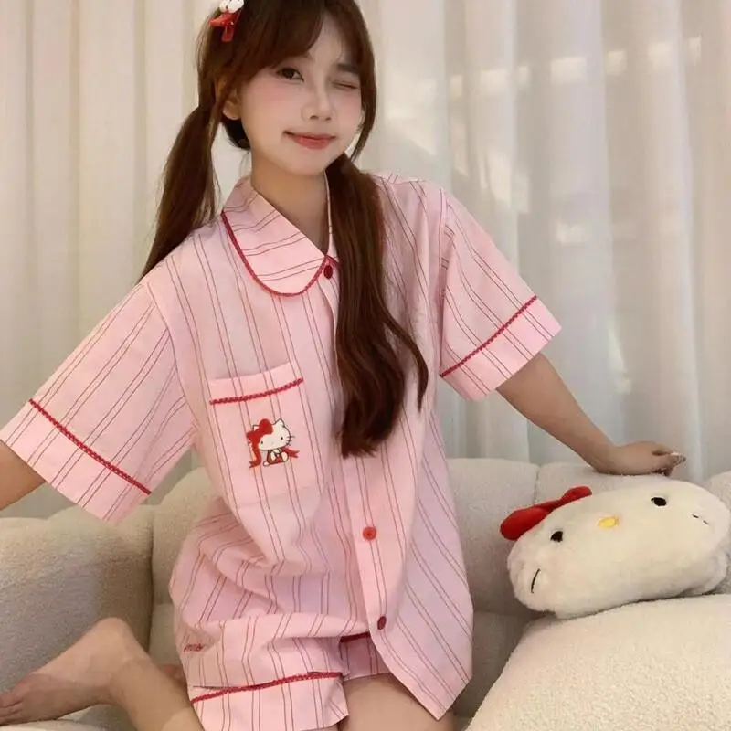 

Sanrio Hello Kitty Pajamas Set for Women Summer Homewear Sleepwear with Short Sleeve Long Pants Shorts Fashion Loungewear Set