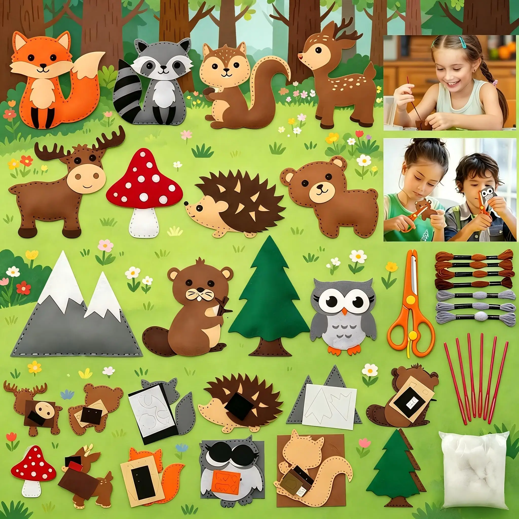 

Sewing Kit for Kids Woodland Animals Craft Kit Kids DIY Crafting and Sewing Set for Class Educational Sewing Gifts Birthday