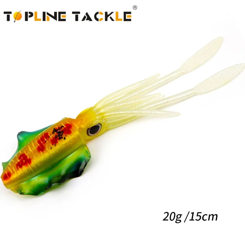 

Topline Tackle 20g/15cm Soft Squid Fishing Trolling Lure Luminous/UV Sea Fishing Squid Jig Lures Silicone Soft Artificial Rubber