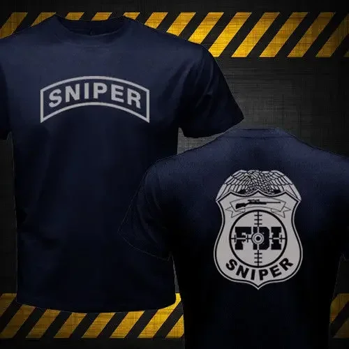 2019Top Quality Men's Summer t-shirt 2019   Fashion New Fbi Sniper Team T-Shirt Double Side Tees