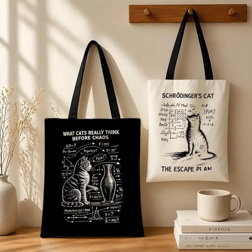 Funny Cat Physics Graphic Storage Bags Canvas tote bags reusable shopping bags perfect for work daily commutes