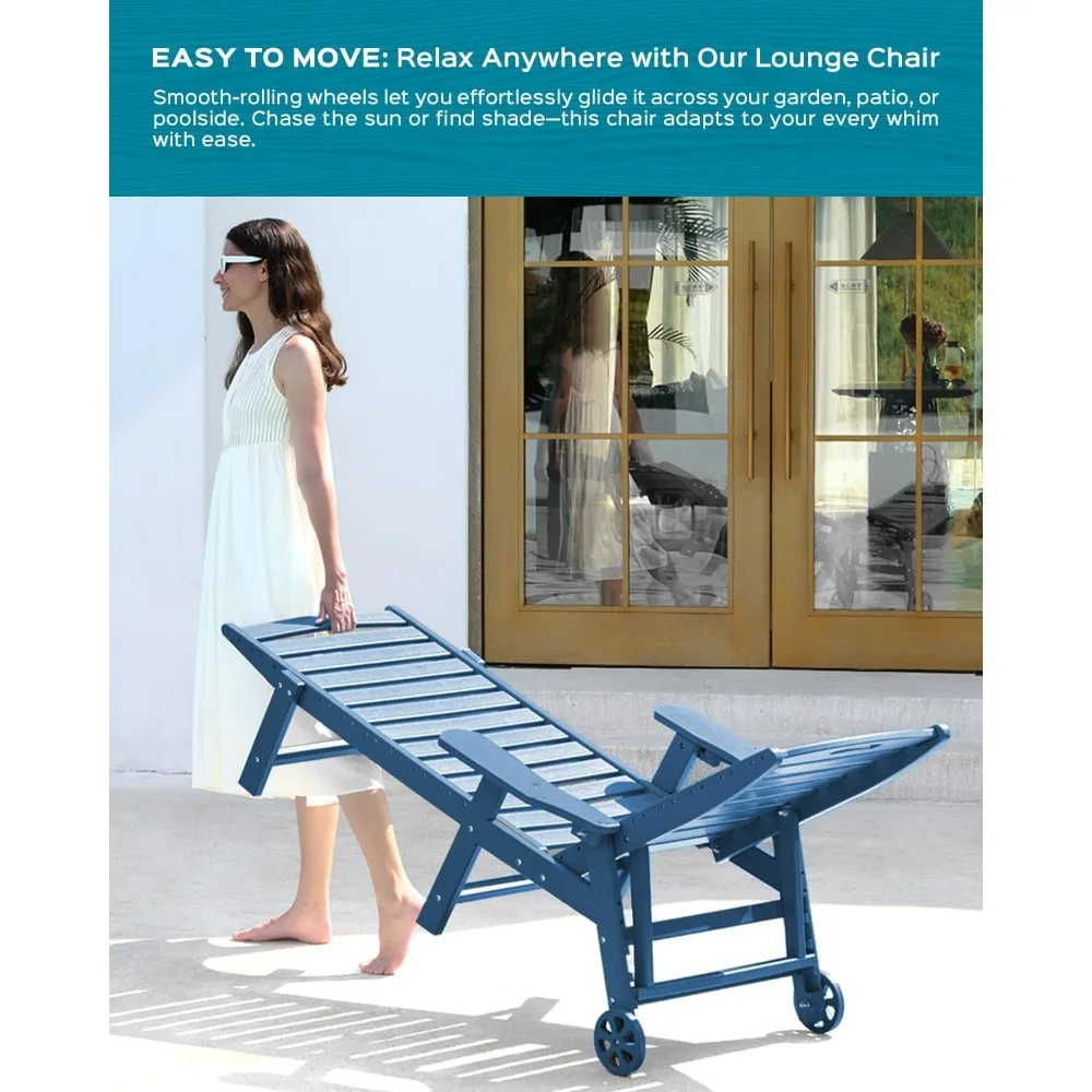 Lounge Chair Outdoor, Oversized Chaise Lounge Chair with 5 Positions, HDPE, Patio Lounge Chair
