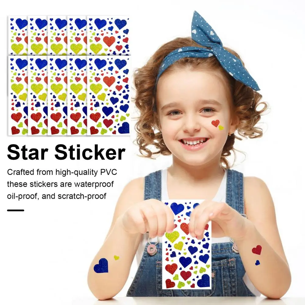 10Pcs Waterproof Star Stickers Self Adhesive Strong Stickiness Scratch-Proof Oil-Proof Sparkling Encouragement Reward Decals