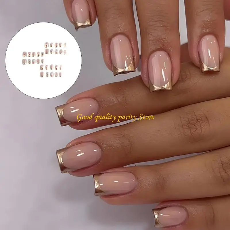 M4YA 30 Stück glitzernde Katzenaugen-Kunstnägel, Goldakzent, Haltbarkeit, ABS-Nagelkunst