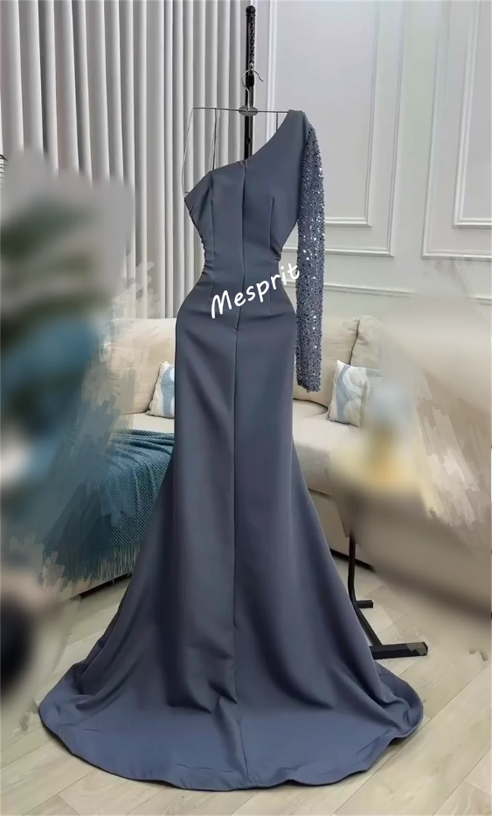 Customized Jersey Pleat SequinedCharming One-shoulder Mermaid Long Dresses Bespoke Occasion Evening Dress Elegant Party